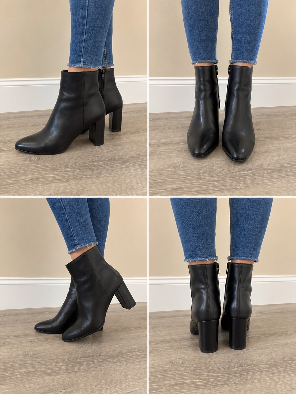 Banana Republic Black Leather Ankle Boots Block Heel Side Zip Women's Size 9.5 M